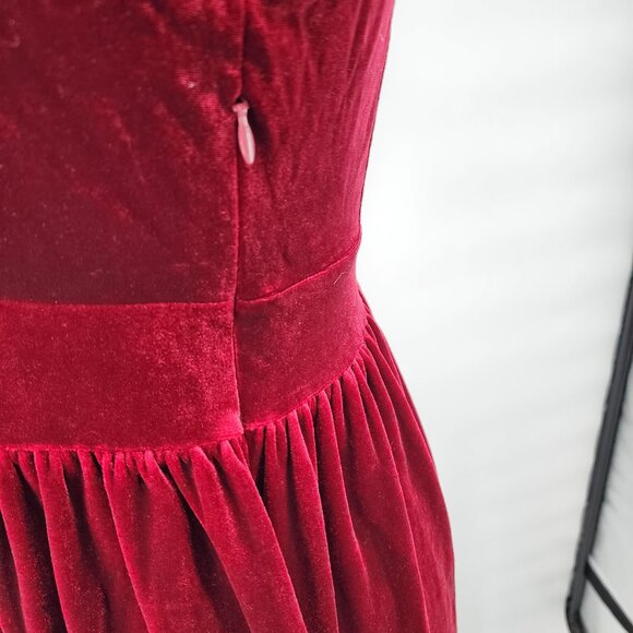 HALARA Deep V Neck Ruffled Hem Velvet Cranberry Red Mini Party Dress XS NWT - Picture 6 of 11